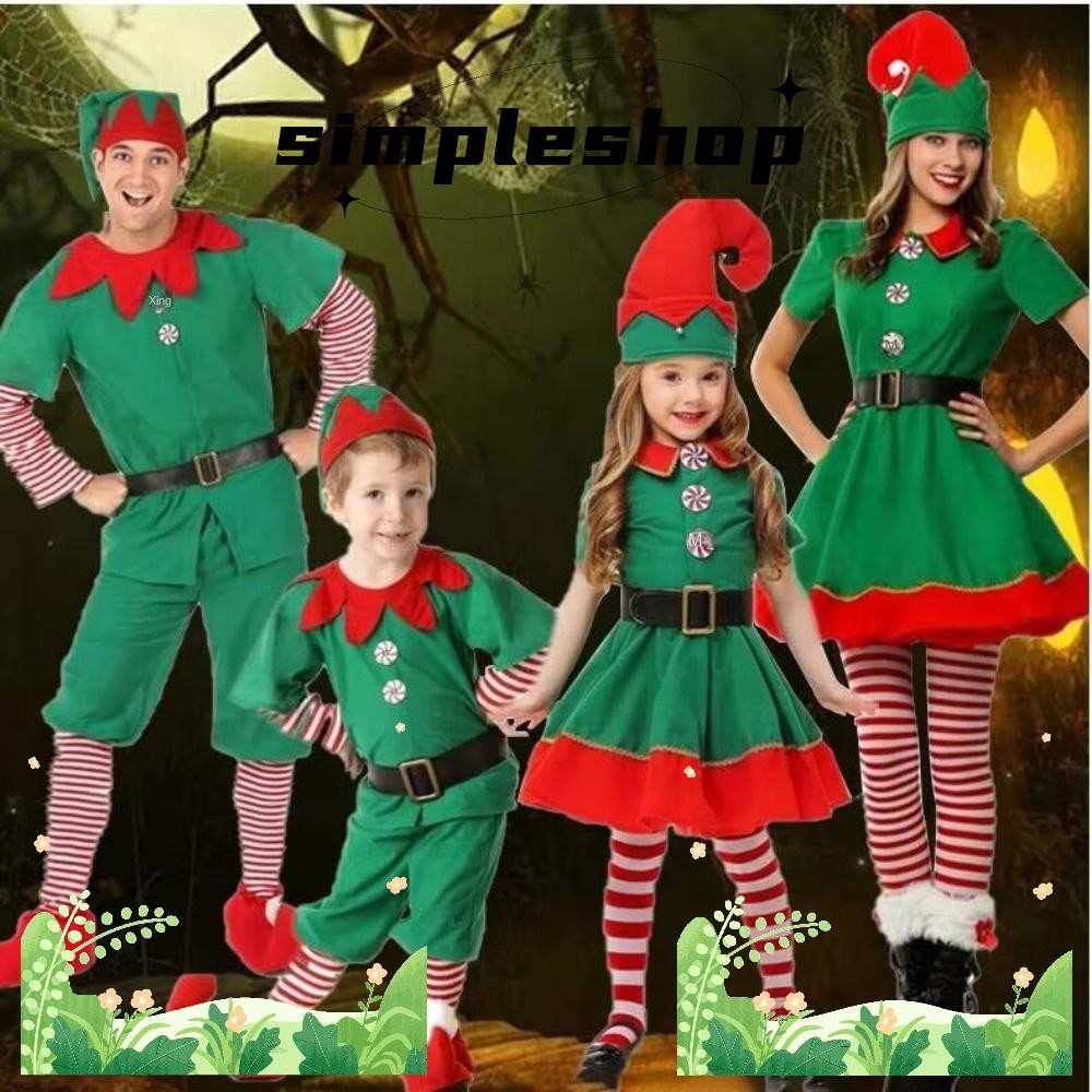Simple Christmas Elf เครื่องแต่งกาย,สีเขียว 2024 Family Matching Set,แม่ลูกสาวชุดแฟนซีเด็กผู้ใหญ่คอสเพลย์เสื้อผ้า