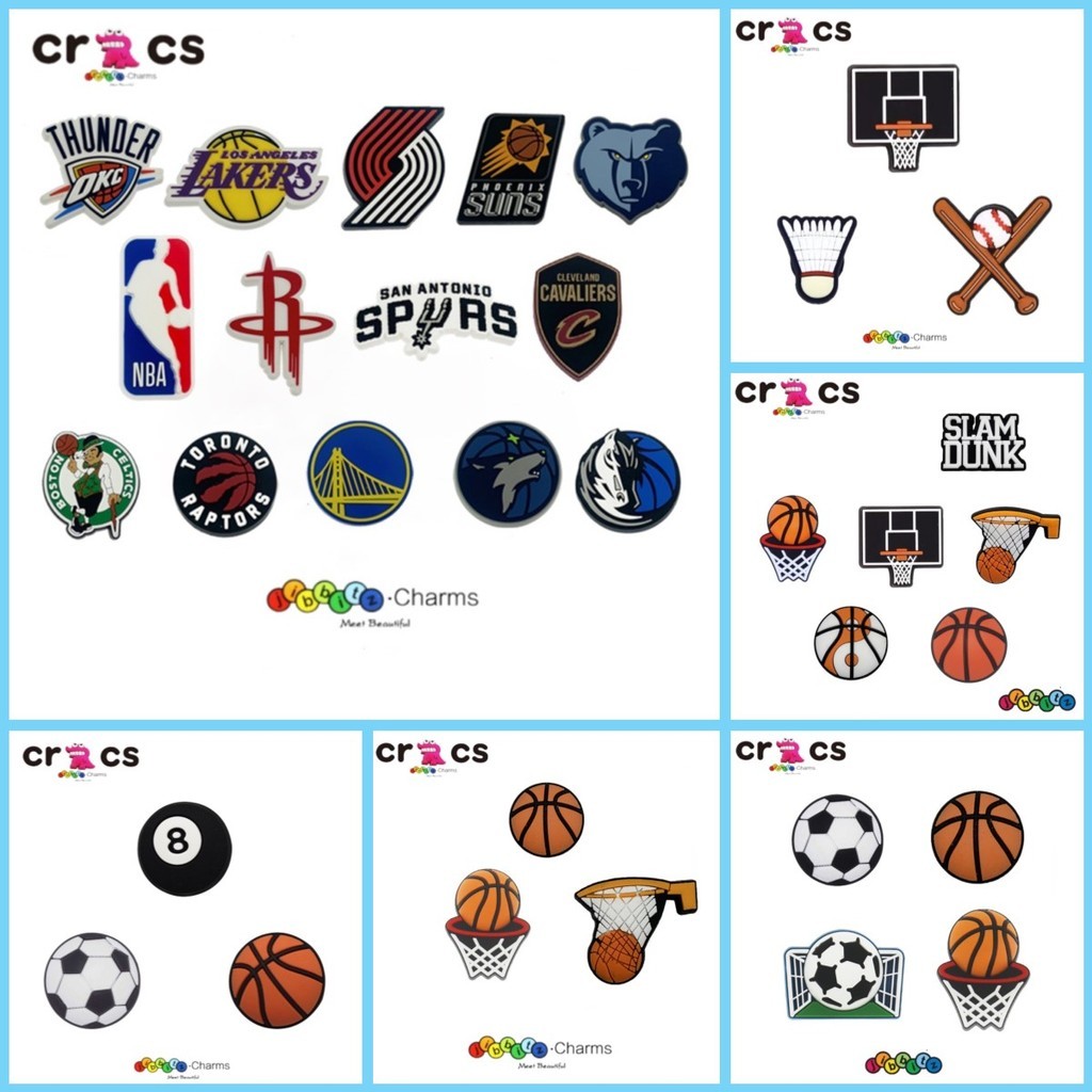 Jibbitz crocs อุปกรณ์รองเท้า บาสเก็ตบอล ฟุตบอล NBA Lakers Warriors Mavericks รูรองเท้า อุปกรณ์ตกแต่งหัวเข็มขัด