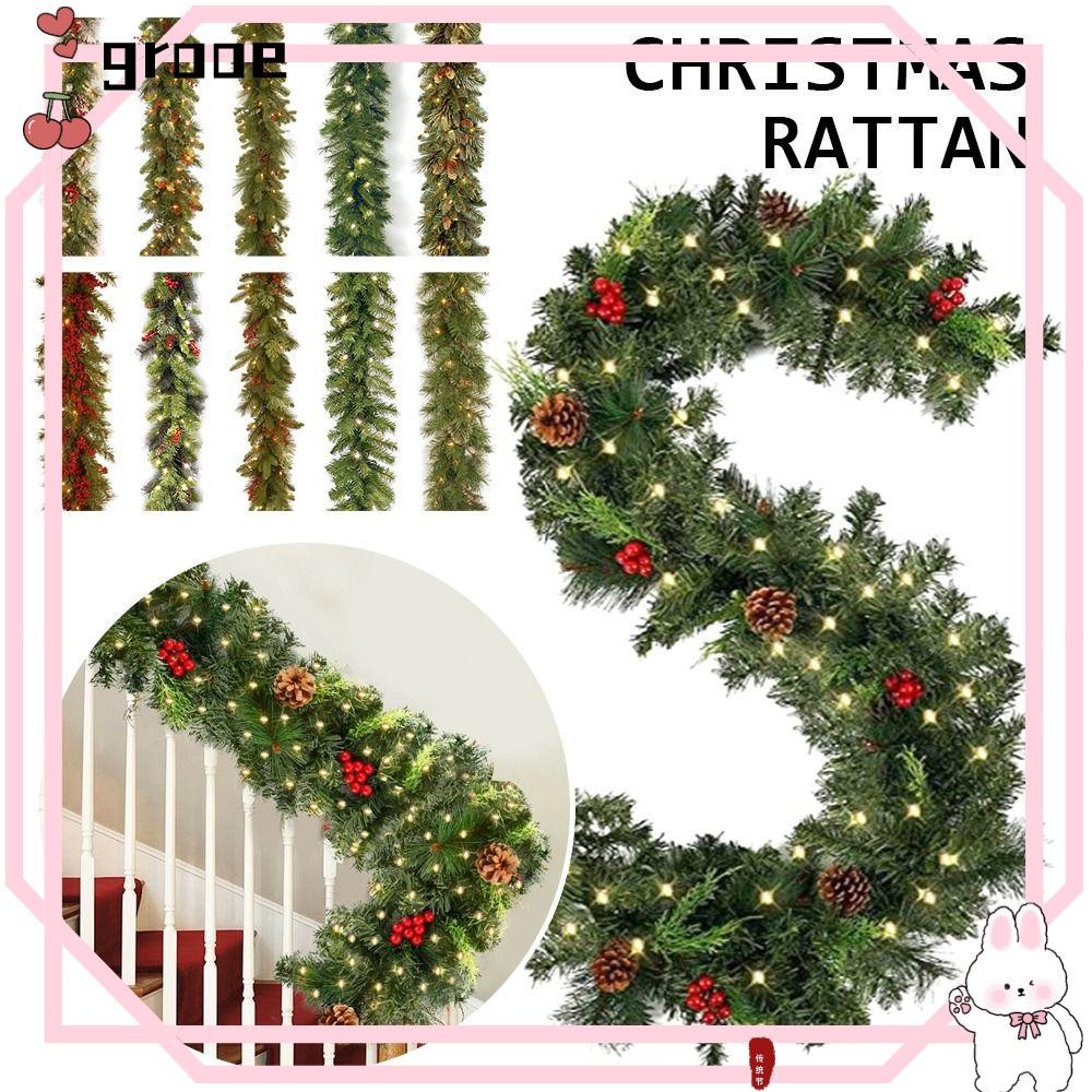 Grooe Garland ตกแต่ง 1.8M แบนเนอร์แขวนตกแต่งปาร์ตี้สีแดงตกแต่งคริสต์มาสประดิษฐ์ Xmas Tree หวาย