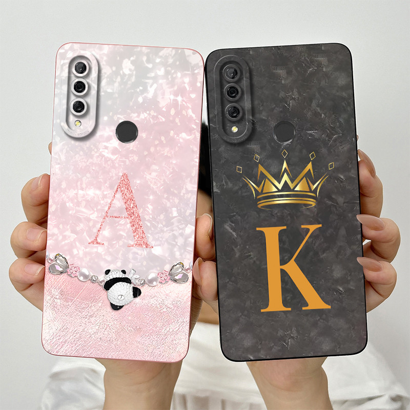 สําหรับ Huawei Y9 Prime (2019) STK-L21 L22 STK-LX3 เลนส์สแควร์ป้องกันเคสโทรศัพท์แฟชั่นมงกุฎตัวอักษรทาสีซิลิโคนอ่อนนุ่มกรณี
