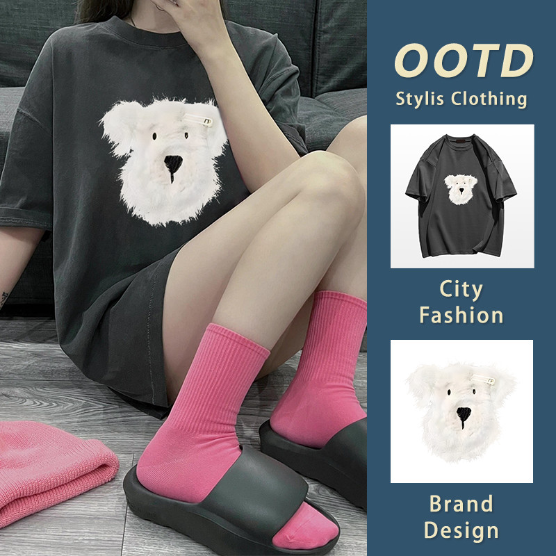 เสื้อยืดแขนสั้น ลายสกรีนหมารักๆ สวมใส่สบาย YG195