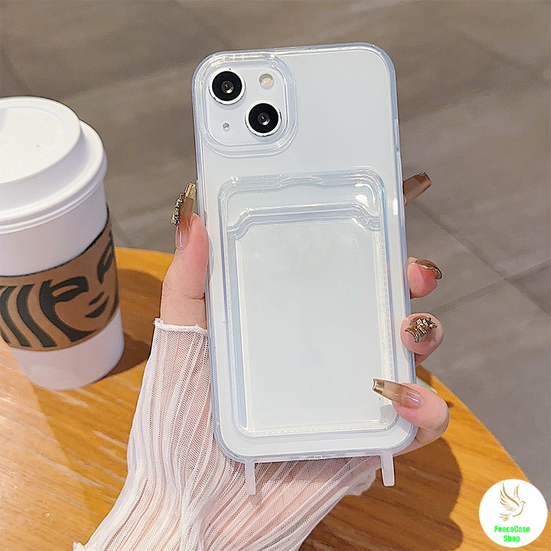 COD-ในไทย🔥 เคสแฟชั่น  สำหรับ iPhone 7 8 X 11 12 13 14 15 พร้อมช่องใส่บัตรเคส TPU ใส Unisex