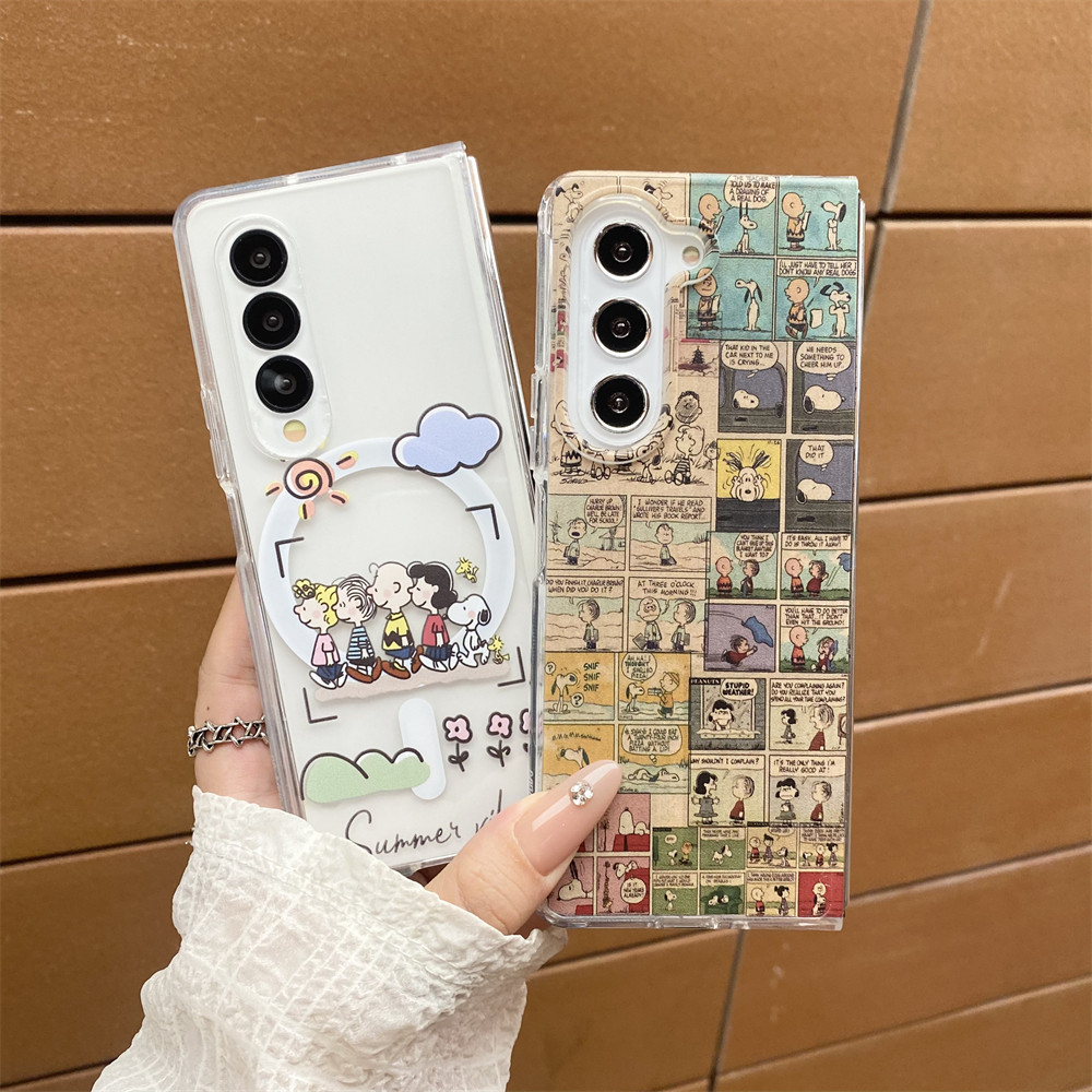 Samsung z Fold8/7 6 Magnetic รวมทุกอย่างเคสโทรศัพท์กันกระแทกแบบแข็งz fold5/4 การ์ตูนน่ารัก Charlie Snoopy PC เคสป้องกัน