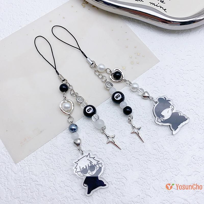 Yosunchoker] Creative Anime Gojo Eto โทรศัพท์ Lanyard Y2K สีดําลูกปัด Cross โทรศัพท์แฟชั่นโทรศัพท์มือถือ Charm สําหรับพัดลมของขวัญใหม่