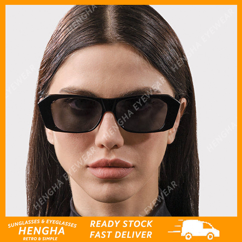 (HENGHA) ใหม่แฟชั่นกรอบแคบแว่นตากันแดดทรงสี่เหลี่ยมคลาสสิกสีดําแว่นตากันแดด