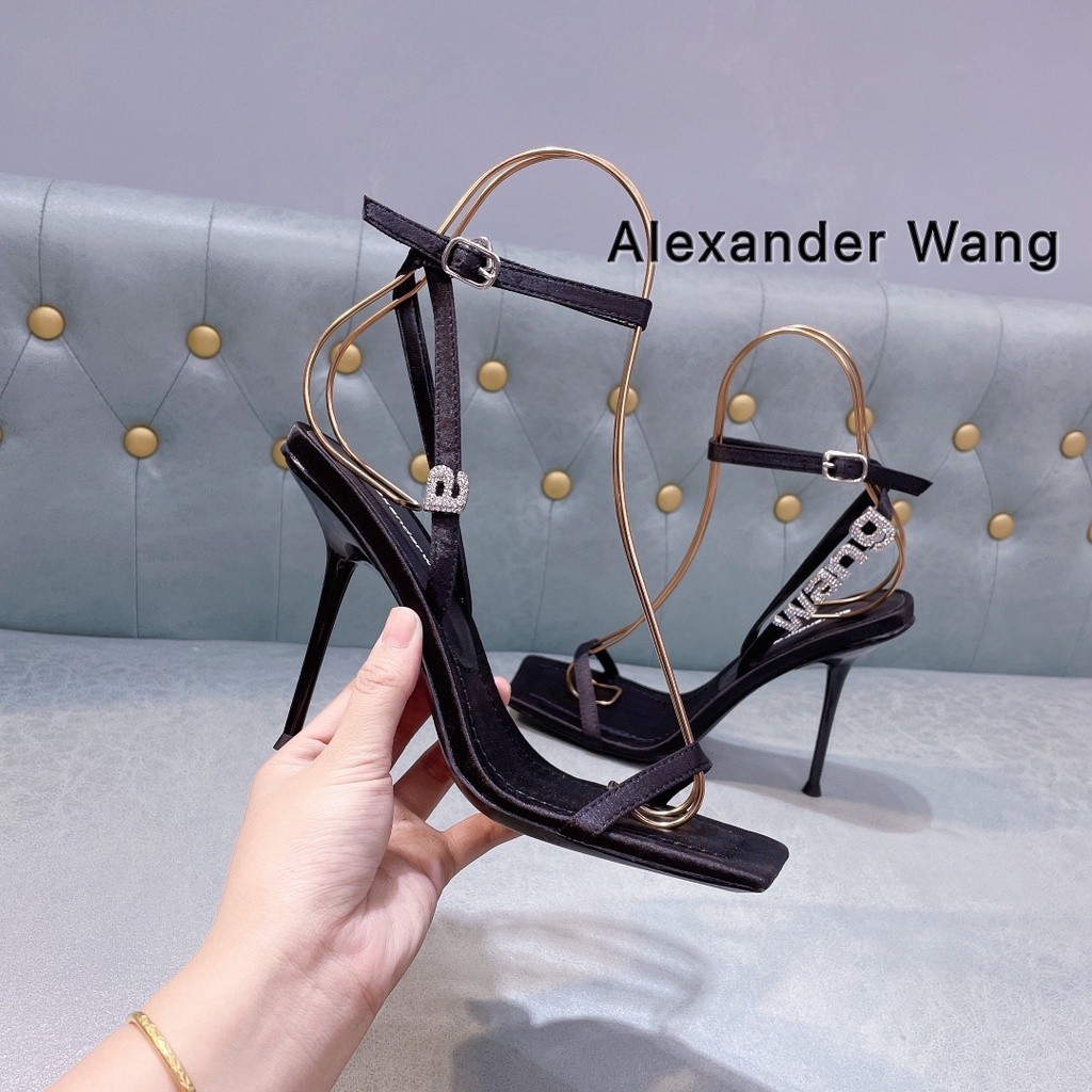 Alexander Wang รองเท้าส้นสูง 9 ซม.ฤดูร้อนเซ็กซี่รองเท้าแตะ Stiletto ลื่นทนทานรองเท้าผู้หญิง