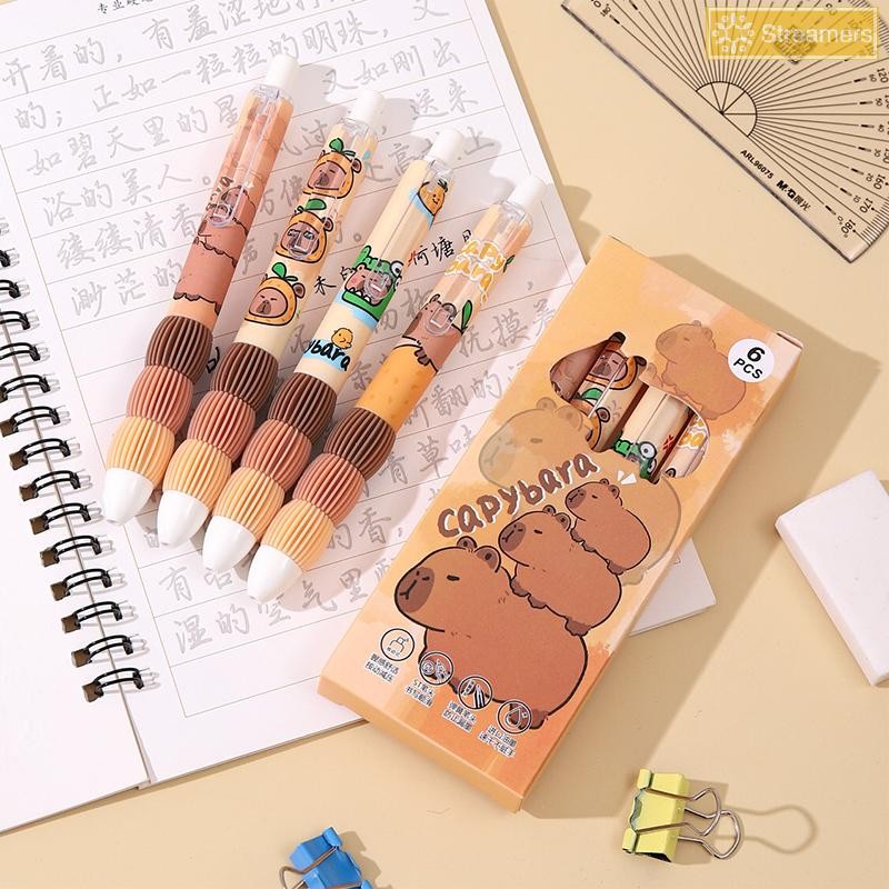 {Streamers} 4 ชิ้น Kawaii การ์ตูน Capybara ปากกาเจล Quick-Drying Neutral ปากกา Wrig Smooth ปากกาอุปกรณ์สํานักงานนักเรียนเครื่องเขียนของขวัญใหม่