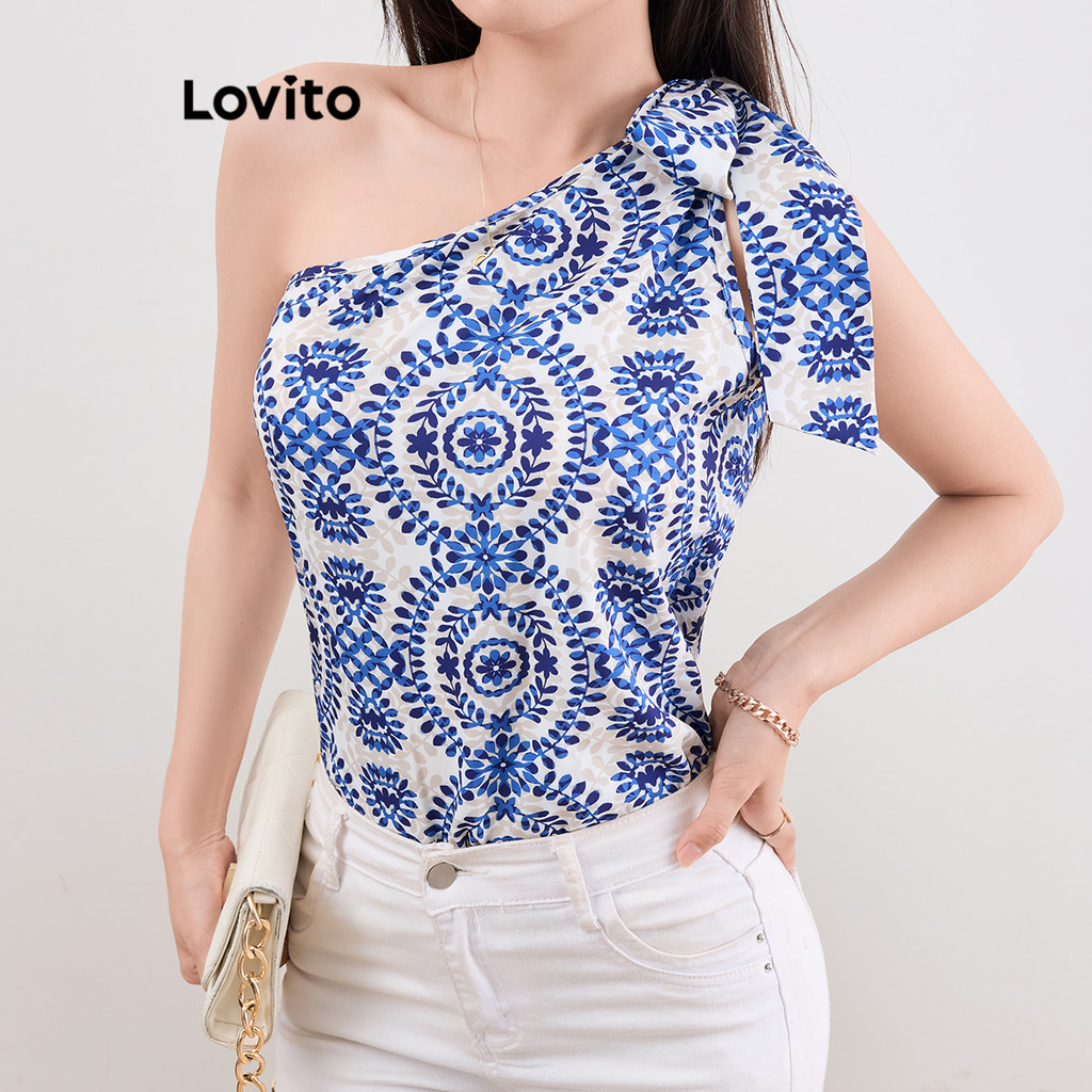 Lovito เสื้อกล้ามลายผูกด้านหน้าพิมพ์ชนเผ่าสุดสง่างามสำหรับผู้หญิง L109MD513