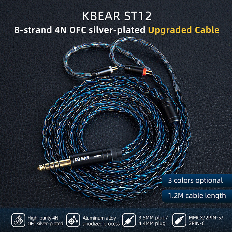 Kbear ST12 8 Core Silver-Plated อัพเกรดสายหูฟัง 3.5/4.4 มม.2PIN/QDC/MMCX Iem สําหรับ KZ หูฟัง HIFI ช