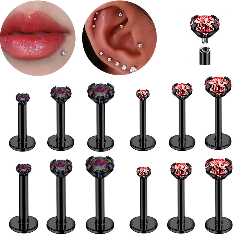 1pc 18G/12G Labret Lip เจาะสแตนเลส Labret เจาะด้ายภายใน 7 มม.5 มม. Helix Conch กระดูกอ่อนเจาะต่างหูสําหรับผู้หญิงผู้ชาย