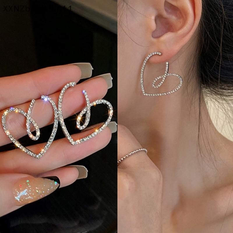 Xnz ประณีตรูปหัวใจ Drop Dangle ต่างหูผู้หญิง Shining Zircon Hollow Out ออกแบบงานแต่งงานต่างหูสาวเครื่องประดับ MHF