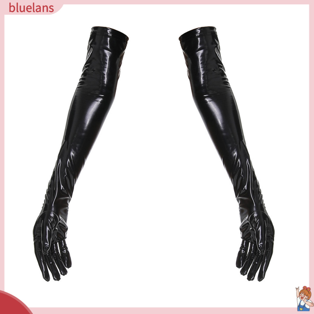 Blu 1 คู่ Scratch-Resistant Stage Show ถุงมือคอสเพลย์อุปกรณ์เสริม Jazz Disco Faux หนังยาว Performance ถุงมือสีทึบ