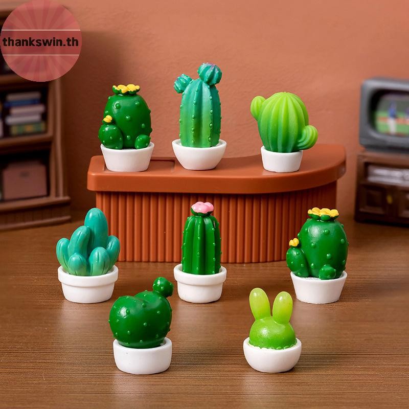 Thankswin Mini Cactus Figurines เครื่องประดับกระบองเพชรตกแต่ง Micro Landscape Decor พืช Potted Succulent รูปปั้นเดสก์ท็อปเครื่องประดับ th