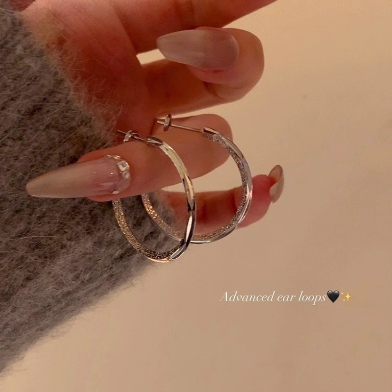 Silver Big Round Circle Buckle ต่างหู PIercing ต่างหูอุปกรณ์เสริมผู้หญิงสาว