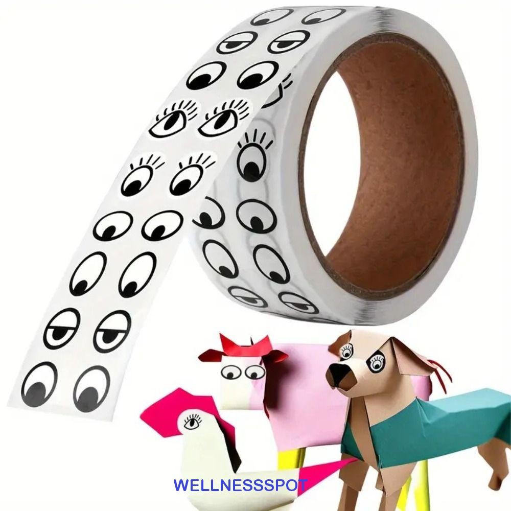 Wellnessspot 1000 ชิ้น/ม้วนสติกเกอร์ตาพรีเมี่ยม, Self-Adhesive Gifting Mini Eye รูปสติกเกอร์,การ์ตูนหัตถกรรมสีดําสีขาวออกแบบReusableเครื่องเขียนสติกเกอร์สําหรับDIY Arts