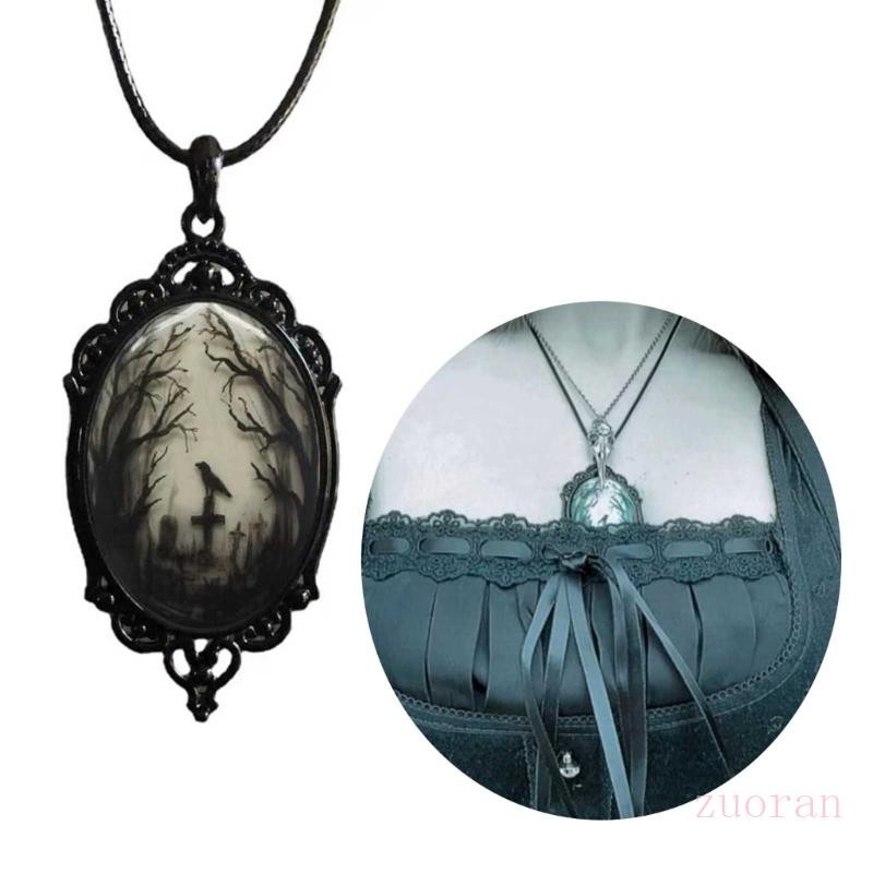 Zuo แฟชั่น Vintage Crow Crossed แก้วจี้สร้อยคอผู้หญิง Punk Gothic เชือก Mystic แม่มดเครื่องประดับ Accessorie