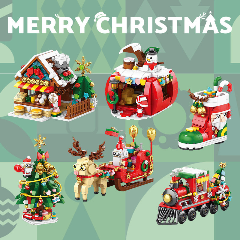 ชุดคริสต์มาสอนุภาคขนาดเล็กบล็อกตัวต่อ Santa Elk Snowman Dollhouse การศึกษาของขวัญประกอบ