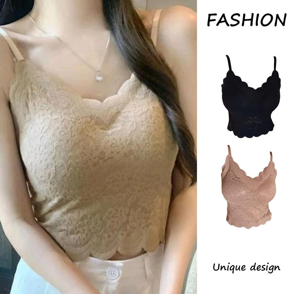 MIMI&DIDII#เสื้อด้านในบราสายเดี่ยวลูกไม้นิ่มมีฟองเรียบหรูดูเเพง 32-38#x969 Women Clothing