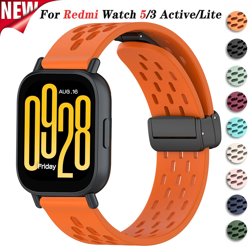 สายซิลิโคนสําหรับ Xiaomi Redmi Watch 5 Active 5 Lite กีฬา 22 มม.หัวเข็มขัดแม่เหล็กสําหรับ Redmi Watch 3 Active Lite Accesorios