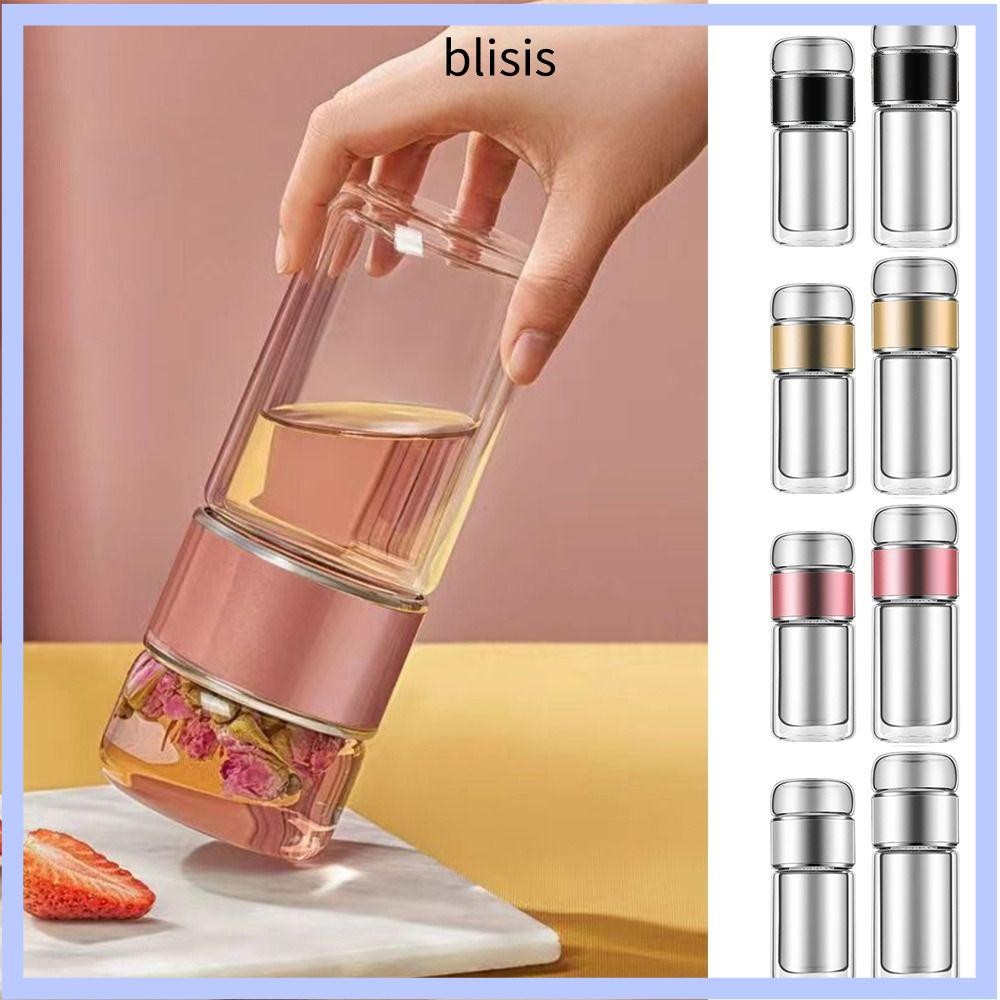 สีฟ้า ขวดน้ําชา, 304 สแตนเลส สองเท่า ส่องแสง ชา ใส่, กับกรองชาแสงกาน้ําชาแบบพกพาพร้อมที่ใส่
