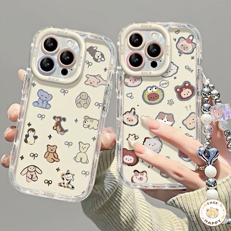 ตลกตลกโบว์การ์ตูนแมวลูกสุนัขหมีหมีดูเดิล เคส IPhone 7Plus 15 11 13 16 14 12 Pro Max XS XR X Max 7 15 8 16 Plus SE 2020