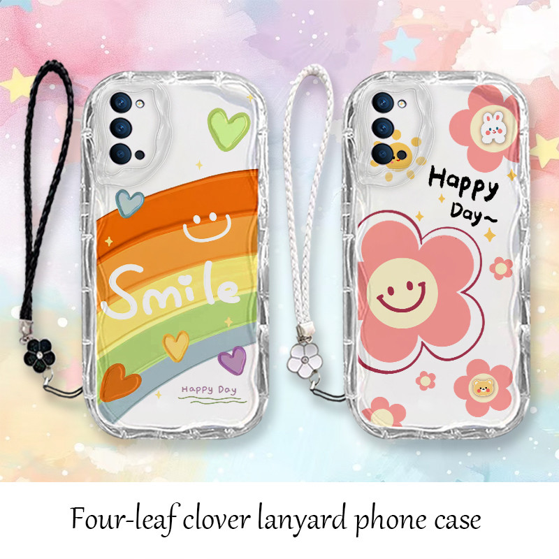 สี่มุมหนากรณีสําหรับ Oppo Reno 4 OPPO Reno4 เคสโทรศัพท์กันกระแทกและกันน้ําแมวกาแฟรูปแบบ Sun ดอกไม้ Rainbow AMSX5