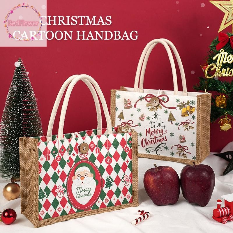 Redflower Creative กระเป๋าของขวัญคริสต์มาสการ์ตูนน่ารัก Santa Claus Xmas Tree กระเป๋าผ้าใบมือถือ Christmas Decor ของขวัญกระเป๋า Navidad ของขวัญ TH