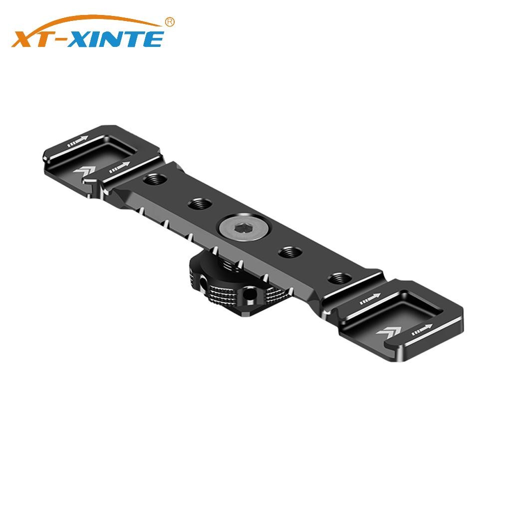 Xt-xinte Dual Cold Shoe Extension Mount Bracket ไฟวิดีโอขาตั้งไมค์ 1/4 รูสกรูสําหรับกล้อง DSLR อุปกรณ์เสริม