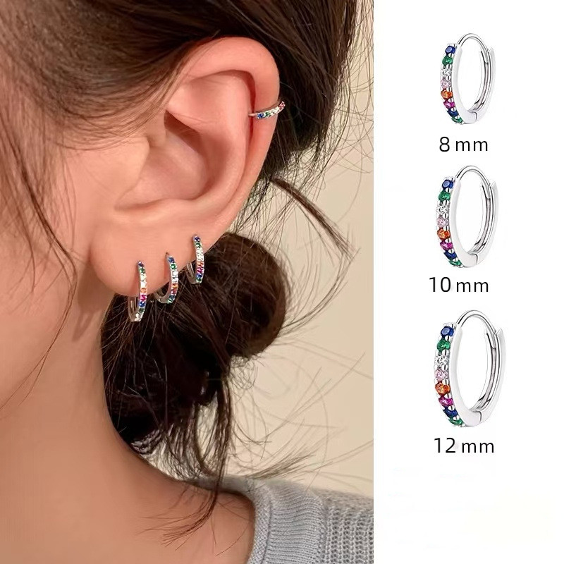 S925 เงินสเตอร์ลิงต่างหูเพชรที่มีสีสันแฟชั่น Unisex เครื่องประดับของขวัญ