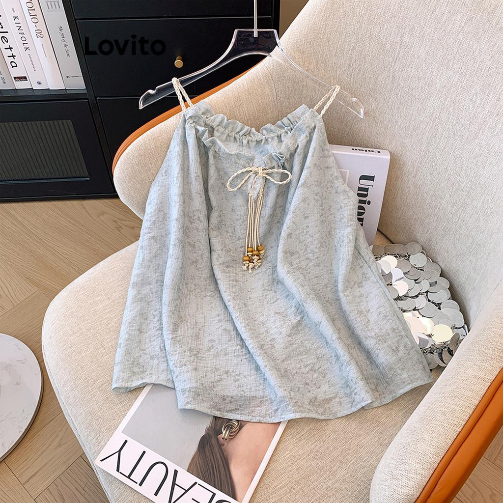 Lovito เสื้อแขนกุดผู้หญิง พิมพ์ลายชนเผ่า รูดเชือก สไตล์โบโฮ LNE67001