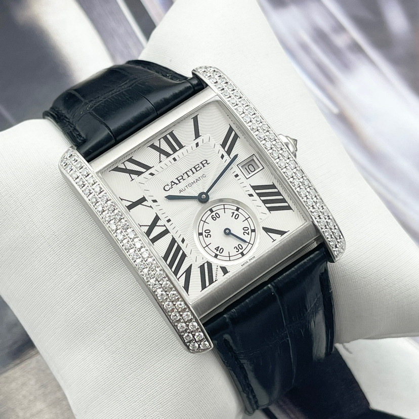 Cartier Cartier Tank W5330003นาฬิกาผู้ชายกลไกอัตโนมัติหลังเพชร