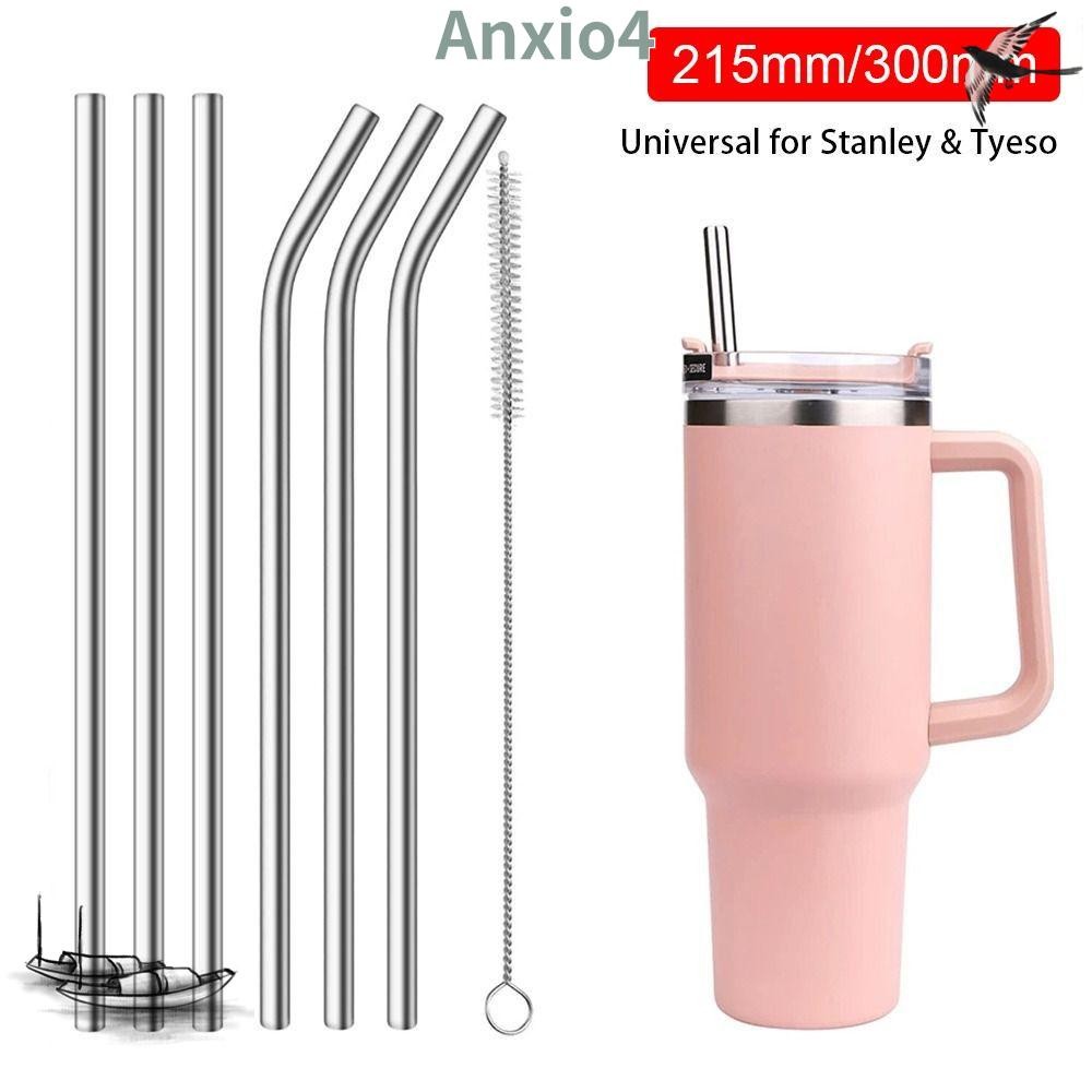Anxio4 6 ชิ้นหลอดสแตนเลส,เงิน 8 มิลลิเมตรถ้วยฟาง,นํามาใช้ใหม่ตรง Bent ดื่มเปลี่ยนฟางสําหรับ 30 ออนซ์ 40 ออนซ์ Tyeso ถ้วย