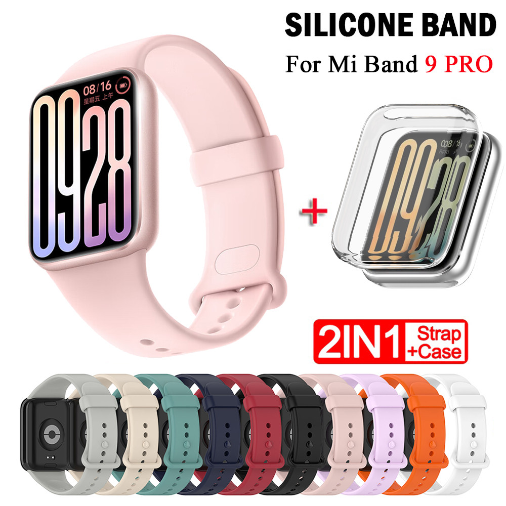 Strap + เคสสําหรับ Xiaomi Mi band 9 Pro สายรัดสมาร์ทเคสป้องกันสายรัดข้อมือซิลิโคนสร้อยข้อมือสําหรับ Mi band 9Pro