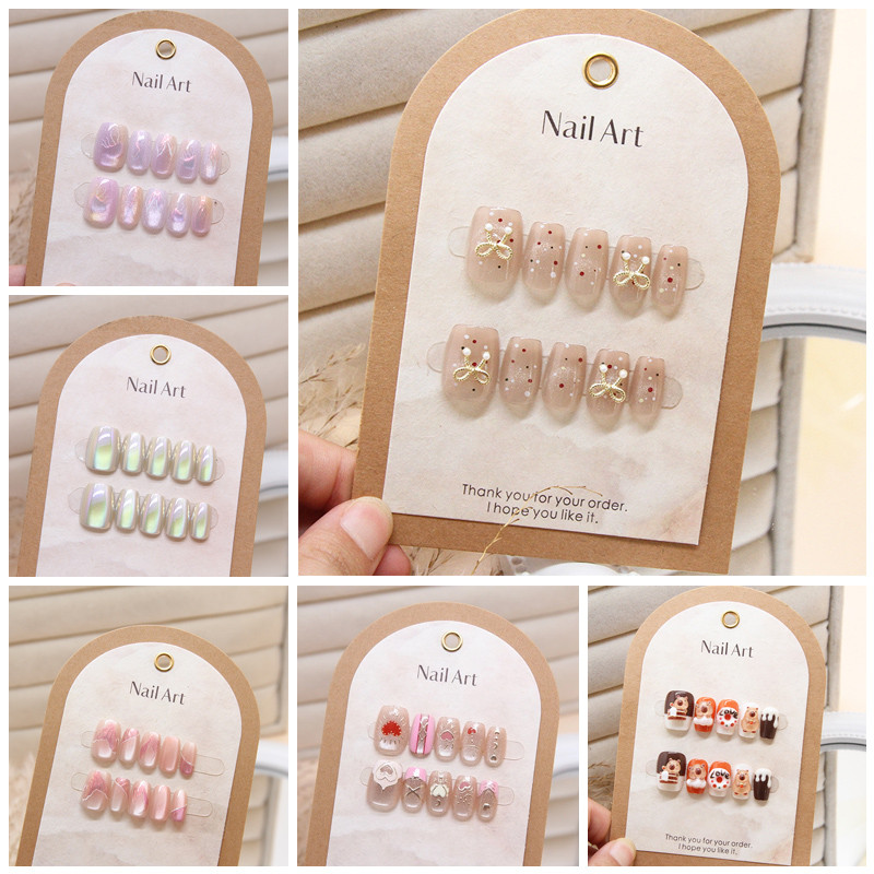Handmade10 ชิ้นแมวตาเล็บปลอมพร้อมสติกเกอร์เยลลี่ Shining Cat Eye Series สวมใส่เล็บปลอม