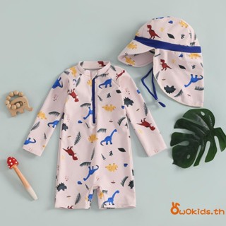 Toddler เด็กทารกไดโนเสาร์ชุดว่ายน้ําครึ่งซิปแขนยาว Rash Guar…