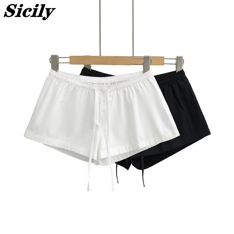 Drawstring Low-Waistกางเกงขาสั้นลําลองผู้หญิงฤดูร้อนสไตล์ใหม่All-Matchกางเกงบ้านสบายWide-Le