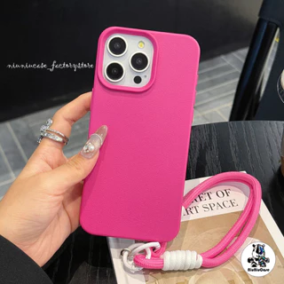 เคสหนัง For iPhone 16 เคสนิ่ม TPU เรียบง่าย สีลูกกวาด เคส + Lanyard For iPhone 15 11 16 14 13 12 Pro max XS XR 7 8 Plus