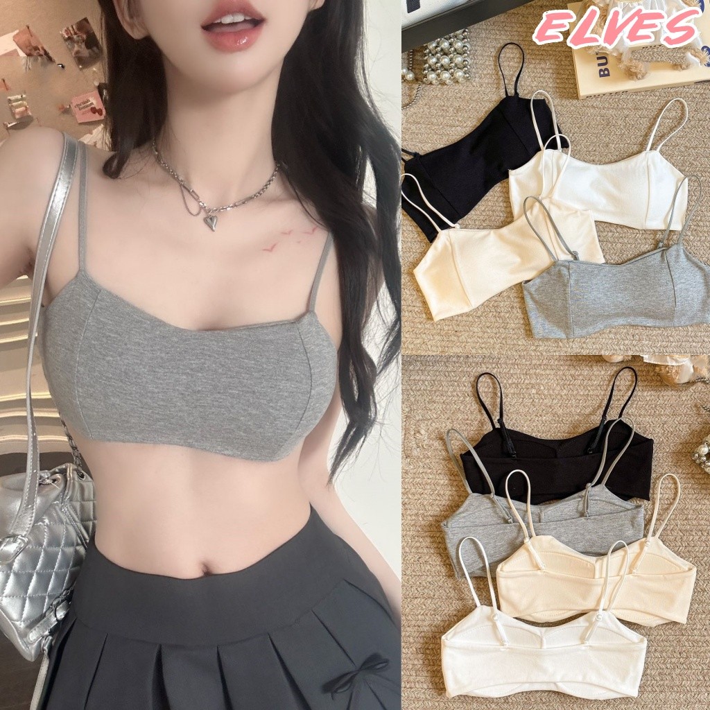 Elves✨พร้อมส่ง✨ บราเกาหลี สายเดี่ยว มีฟองน้ำ ครอปสั้น ทรงกระชับ น่ารัก "FY6155-L"