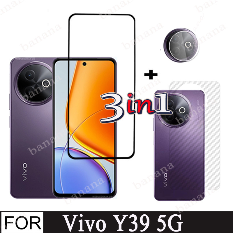 3in1 กระจกนิรภัยสําหรับ Vivo Y39 5G ป้องกันหน้าจอสําหรับ Vivo Y04 Y03 Y29 4G Y19S กระจกด้านหน้ากลับฟิล์มกล้องเลนส์ Protector