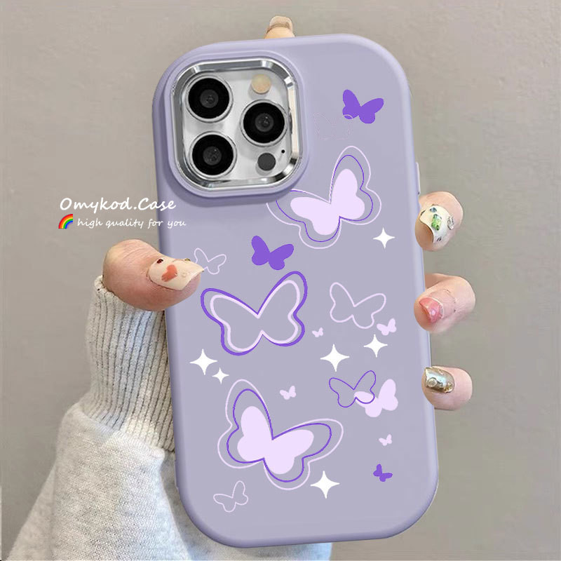 Insปลอกผีเสื้อสีม่วงเข้ากันได้สําหรับiphone 11 16 12 14 15 13 Pro Max 7 8 Plus SE2020 X Xr Xs Max High End Electroplatedนุ่มเคสโทรศัพท์Anti Drop