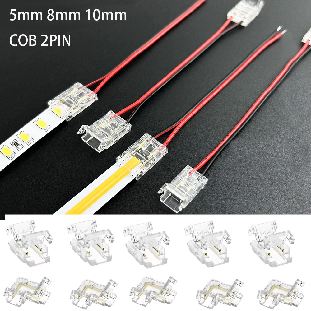 5 มม.8 มม.10 มม.1PCS ฟรีเชื่อม 2pin COB LED Strip L-Shap มุม Extension Wire Terminal LED Connectors ไม่มี Dark สําหรับ COB Strip ไฟ