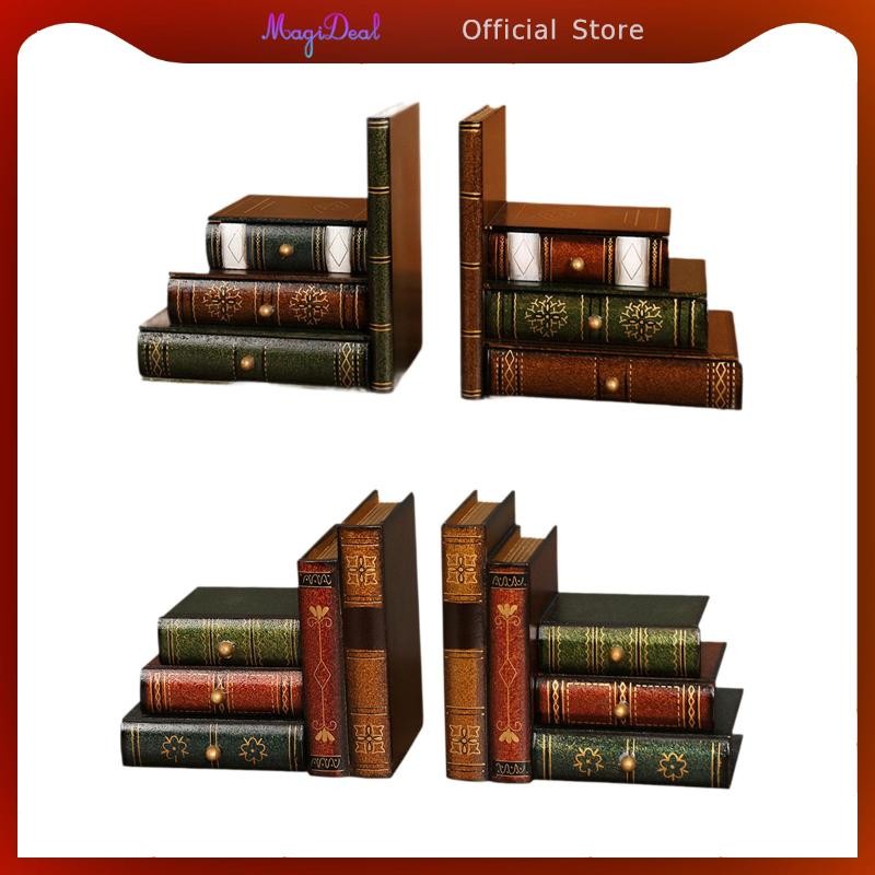 Magideal 2x Fake Book Ornaments Bookends Book Ends with Storage Drawer Vintage Book