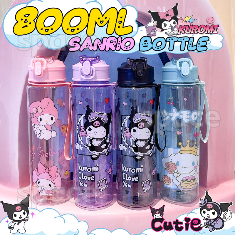 Sario kuromi melody 800ml น้ํา botlte ฟางโปร่งใสการ์ตูนขวดเดินทางถ้วยน้ํา