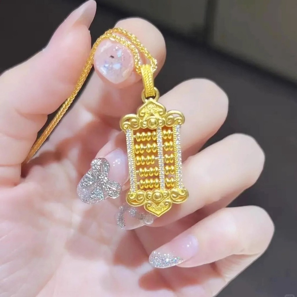 Dfd ทอง 999 จี้ทองจุดเพชร รุ่ยอี๋ ดอกไม้ผ้าไหมทองหมื่นเหลียงลูกคิดสร้อยคอหญิงทองชุบเงินความเจริญรุ่ง