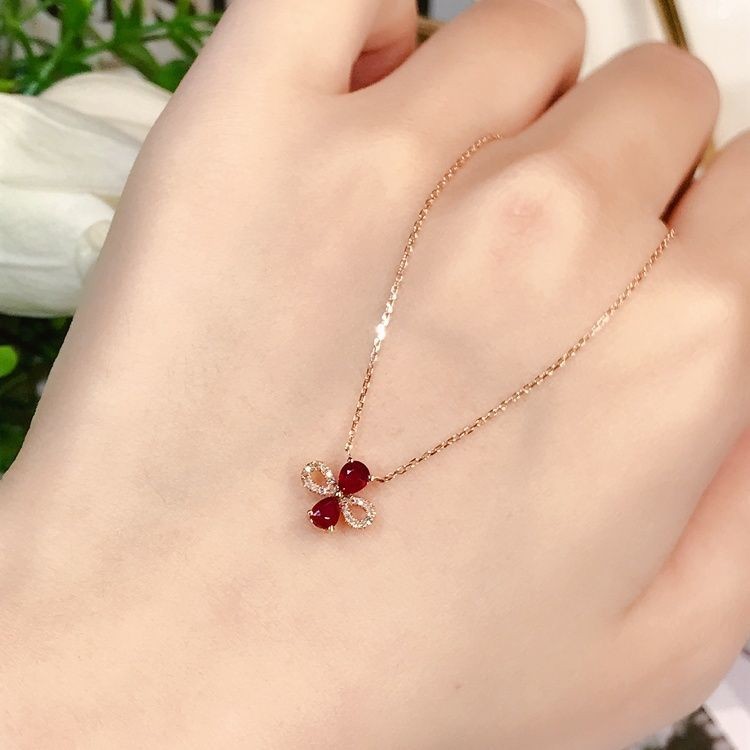 Dfd [ทับทิม] French Rose Gold Pigeon Blood Ruby Pendant s925 สร้อยคอเงินจี้หญิงของขวัญวันวาเลนไทน์