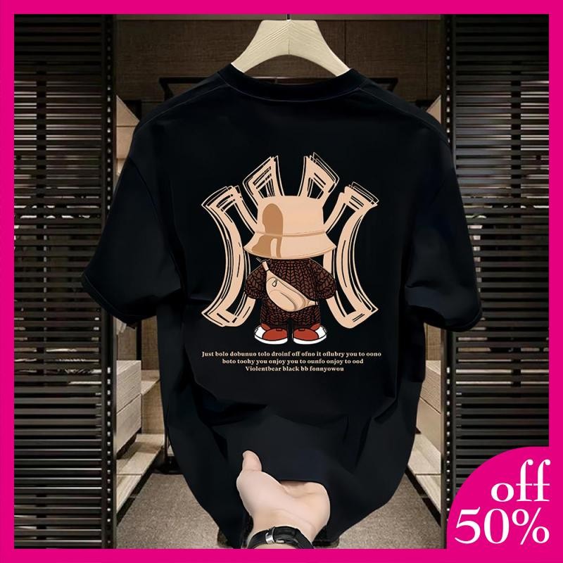 【XRP】ราคาย่อมเยา เสื้อยืดบุรุษคอลูกเรือ violeentbear แขนสั้นออกแบบกระเป๋าเป้สะพายหลังหมีแฟชั่นอเนกปร