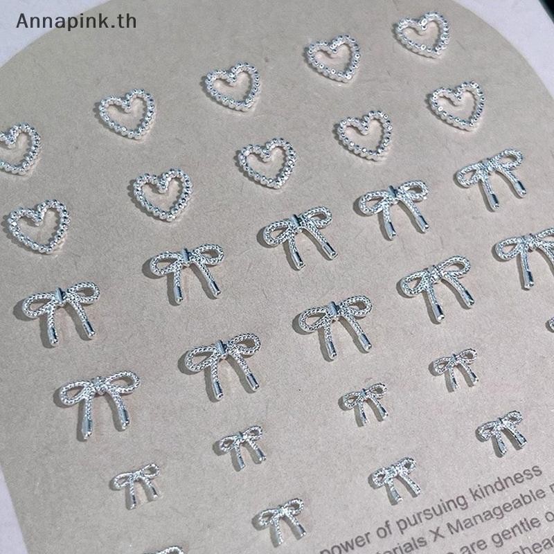 Ank 10pcs โลหะผสม Bowknot Love เล็บ Art Charms ตกแต่ง 3D โลหะหรูหรา Silver Bows รูป Jewellery DIY เล็บออกแบบอุปกรณ์ EN