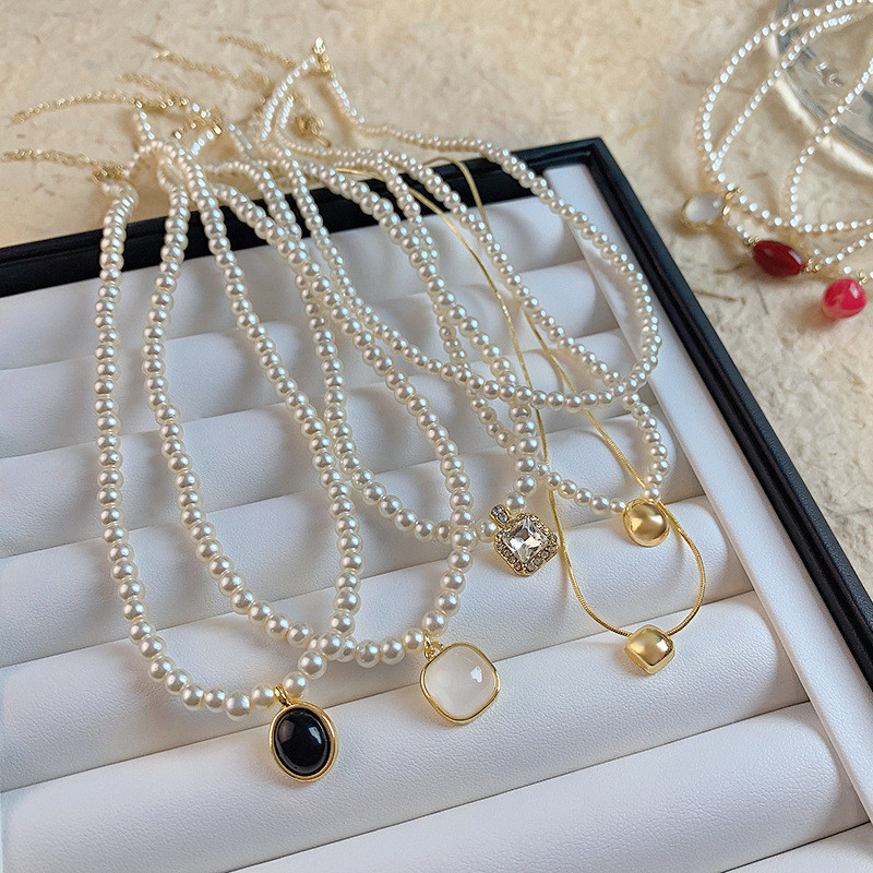 Kpop Vintage bow จี้สร้อยคอสร้อยคอผู้หญิงZircon Pearl Chain Party Aestheticเครื่องประดับของขวัญขายร้อน