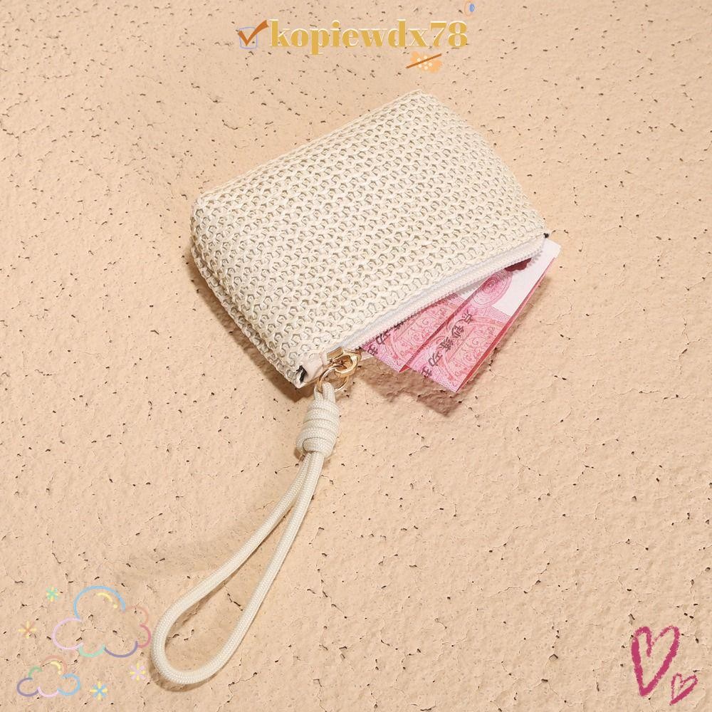 Kopiewdx78 Mini Wallet, Zipper Straw Coin Purse, Mini Card Holder ทนทาน Women Girls