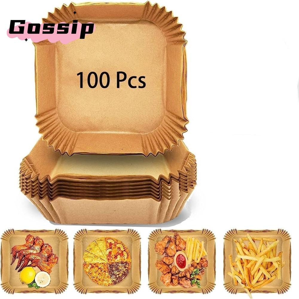 GOSSIP 50/100 ชิ้น Air Fryer Liners, Square Disposable Air Fryer กระดาษดูดซับน้ํามันอาหารเฉพาะ Non Stick Parchment กระดาษดูดซับน้ํามันคั่วเบเกอรี่